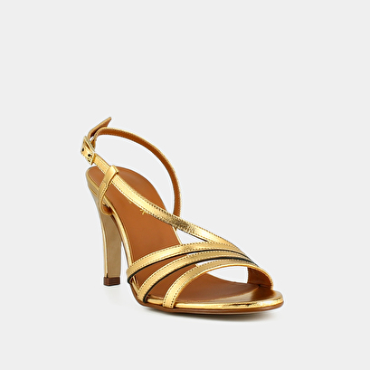 Sandales à talons brides en cuir métallisé or | DUBBLE | Jonak