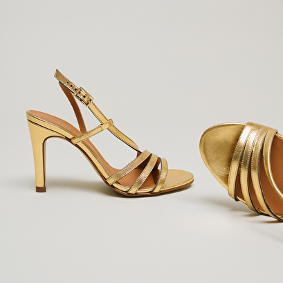 Sandales à talons brides en cuir métallisé or | DUBBLE | Jonak