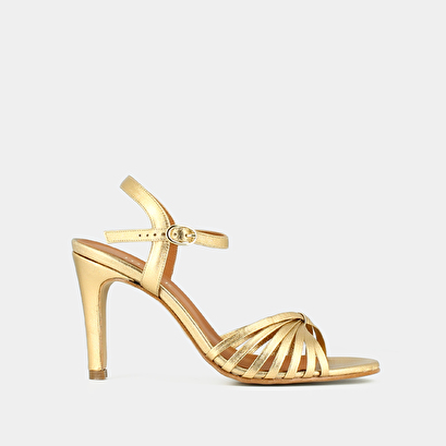 Sandales à brides croisées et bouts ouverts en cuir métallisé or | DOROTA | Jonak