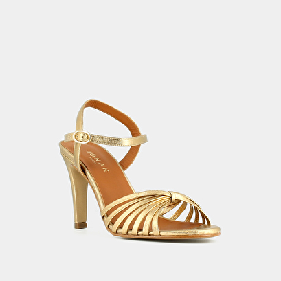 Sandales à brides croisées et bouts ouverts en cuir métallisé or | DOROTA | Jonak