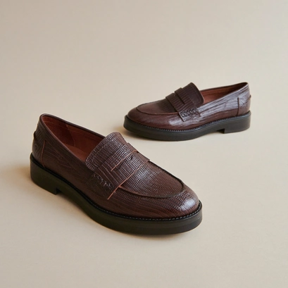 Mocassins &agrave; bouts ronds en cuir reptile marron | MIRNA | Jonak