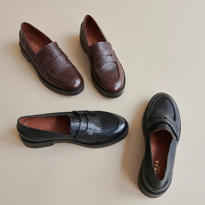 Mocassins &agrave; bouts ronds en cuir reptile marron | MIRNA | Jonak