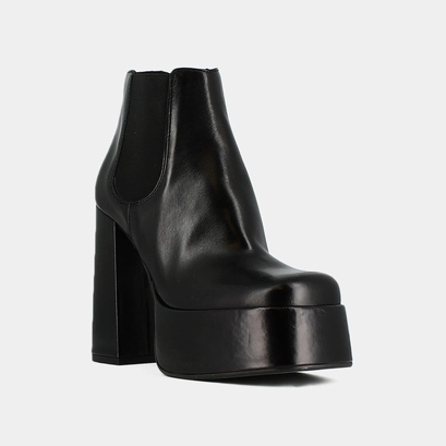 Boots &agrave; plateformes et bouts carr&eacute;s en cuir noir | BOB | Jonak