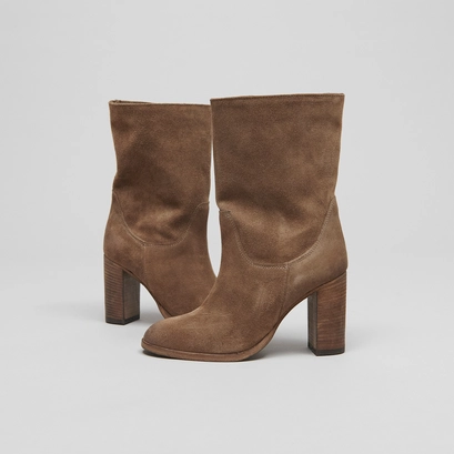 Boots &agrave; talons et bouts ovales en croute taupe | FRANCINE | Jonak