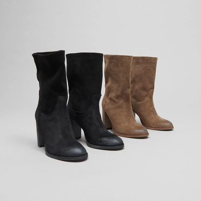 Boots &agrave; talons et bouts ovales en croute taupe | FRANCINE | Jonak