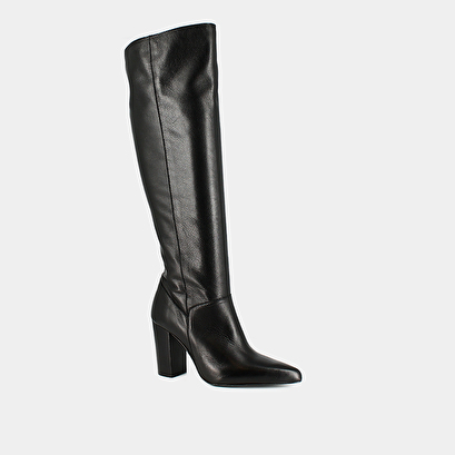 Bottes hautes à talons et bouts pointus en cuir noir | BETHANY | Jonak