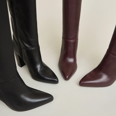 Bottes hautes à talons et bouts pointus bordeaux