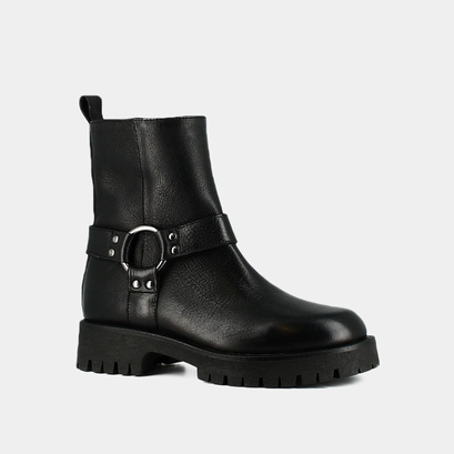 Boots &agrave; sangles et semelles crant&eacute;es en cuir grain&eacute; noir | REGINA | Jonak