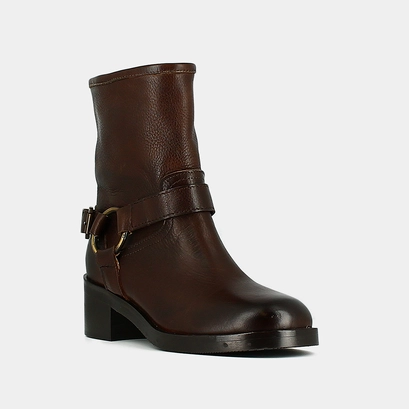 Boots &agrave; boucles en cuir grain&eacute; marron | RIGA | Jonak