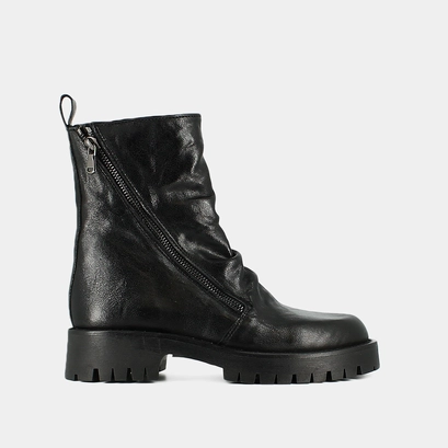 Boots &agrave; fermetures &eacute;clairs et semelles c... en cuir vieilli noir | ROLIN
