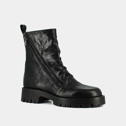 Boots &agrave; fermetures &eacute;clairs et semelles c... en cuir vieilli noir | ROLIN