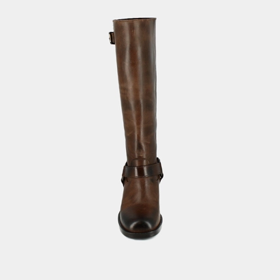 Bottes hautes &agrave; bouts ronds et boucles en cuir vieilli marron | ROYAN | Jonak