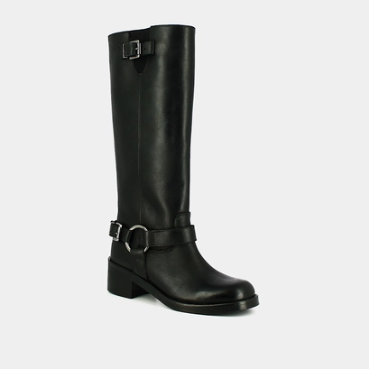 Bottes hautes à bouts ronds et boucles noir
