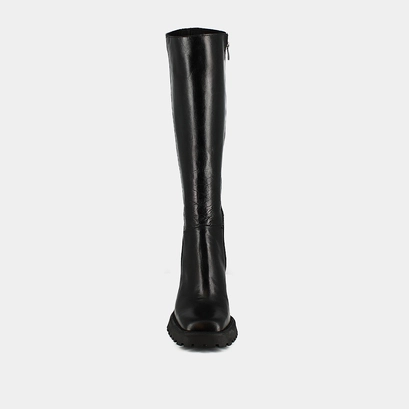 Bottes hautes &agrave; semelles crant&eacute;es et bou... en cuir noir | GENE