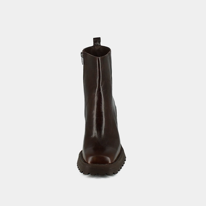 Bottines &agrave; semelles crant&eacute;es et bouts ca... en cuir marron | GENEVE