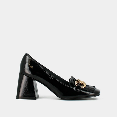 Mocassins &agrave; talons et boucles dor&eacute;es en cuir noir | DOMITILLE | Jonak