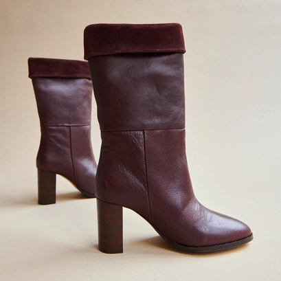 Bottes pointues en cuir et velours bordeaux | VANNES | Jonak