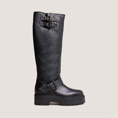 Bottes &agrave; sangles et semelles crant&eacute;es noir