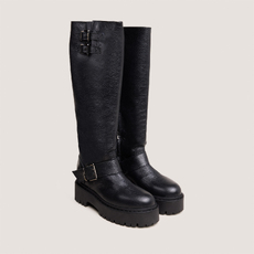 Bottes &agrave; sangles et semelles crant&eacute;es noir