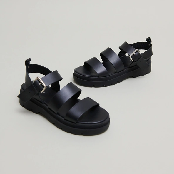 Sandales à plateformes et boucles en cuir noir | PRIAME | Jonak
