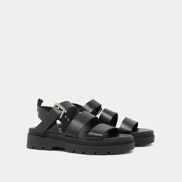 Sandales à plateformes et boucles en cuir noir | PRIAME | Jonak