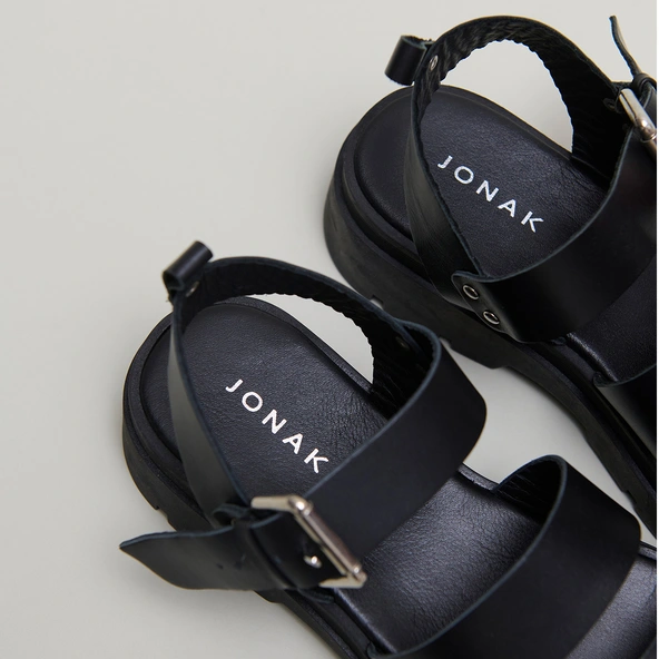 Sandales à plateformes et boucles en cuir noir | PRIAME | Jonak