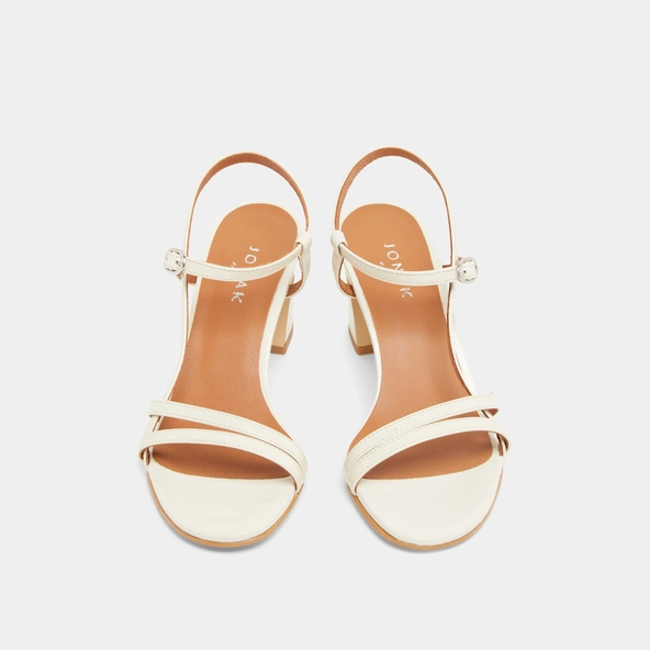 Sandales &agrave; talons et brides en cuir brillant ecru | VICOMTE | Jonak