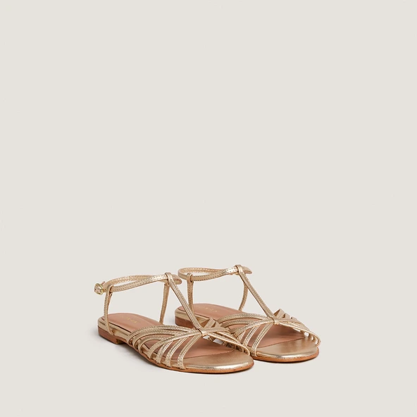 Sandales &agrave; brides en cuir m&eacute;tallis&eacute; or | WALLONIE | Jonak