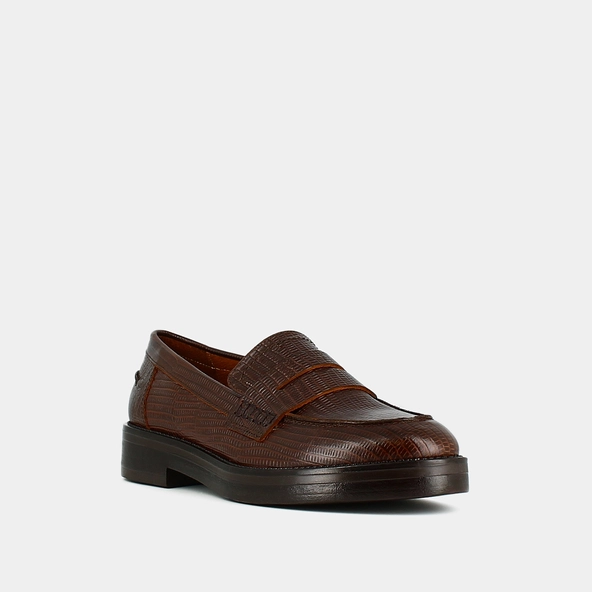 Mocassins &agrave; bouts ronds en cuir reptile marron | MIRNA | Jonak