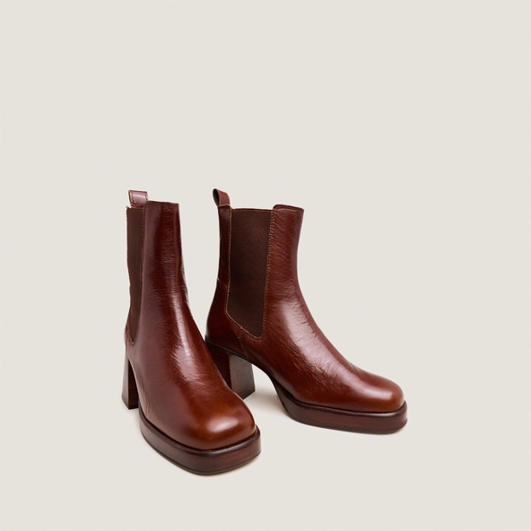Bottines à bouts carrés et élastiques en cuir vieilli marron | BECCA | Jonak