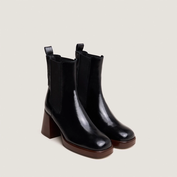 Bottines à bouts carrés et élastiques en cuir veilli noir | BECCA | Jonak