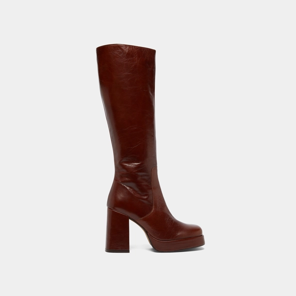 Bottes à talons et bouts carrés en cuir vieilli marron | BRYAN | Jonak