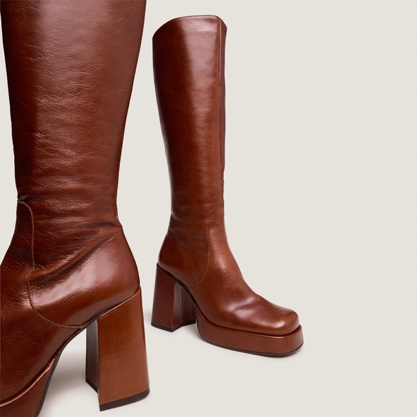 Bottes à talons et bouts carrés en cuir vieilli marron | BRYAN | Jonak