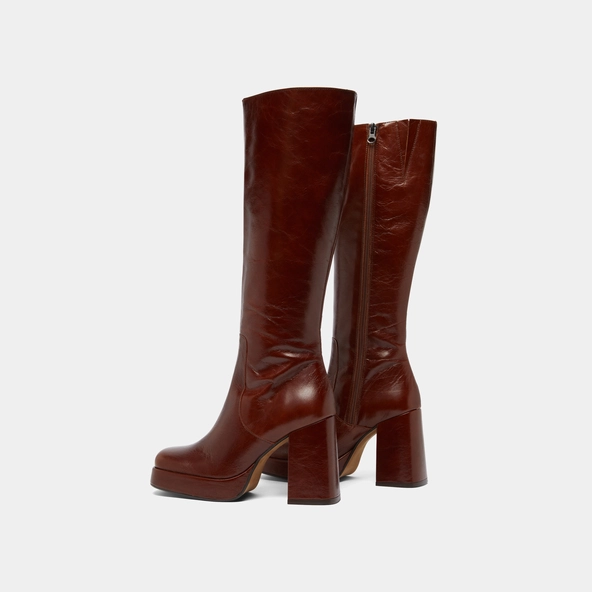 Bottes à talons et bouts carrés en cuir vieilli marron | BRYAN | Jonak