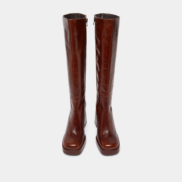 Bottes à talons et bouts carrés en cuir vieilli marron | BRYAN | Jonak
