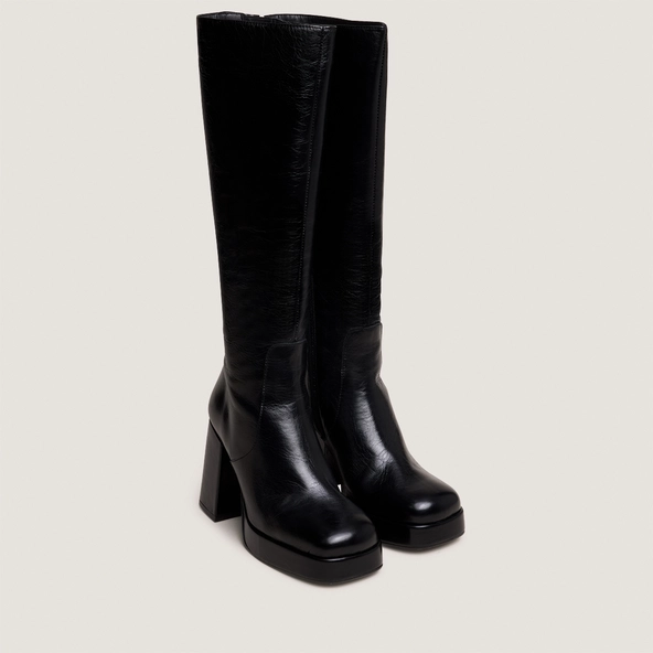 Bottes à talons et bouts carrés en cuir vieilli noir | BRYAN | Jonak