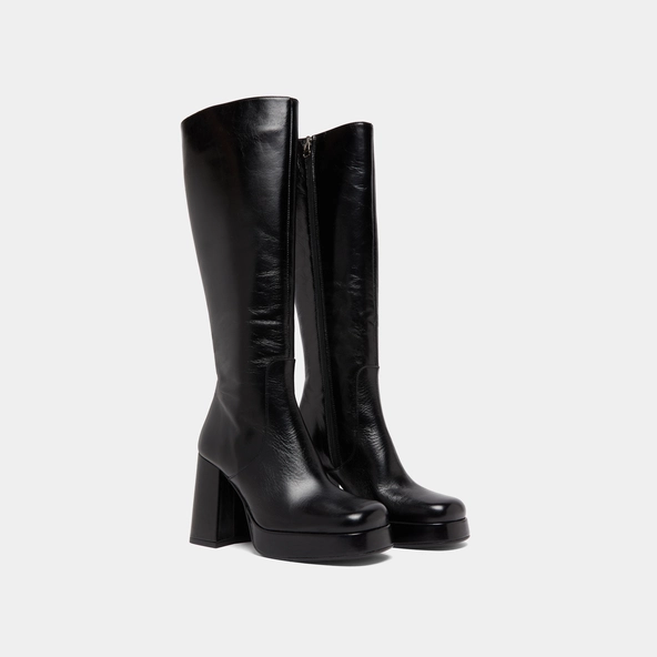 Bottes à talons et bouts carrés en cuir vieilli noir | BRYAN | Jonak