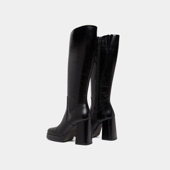 Bottes à talons et bouts carrés en cuir vieilli noir | BRYAN | Jonak