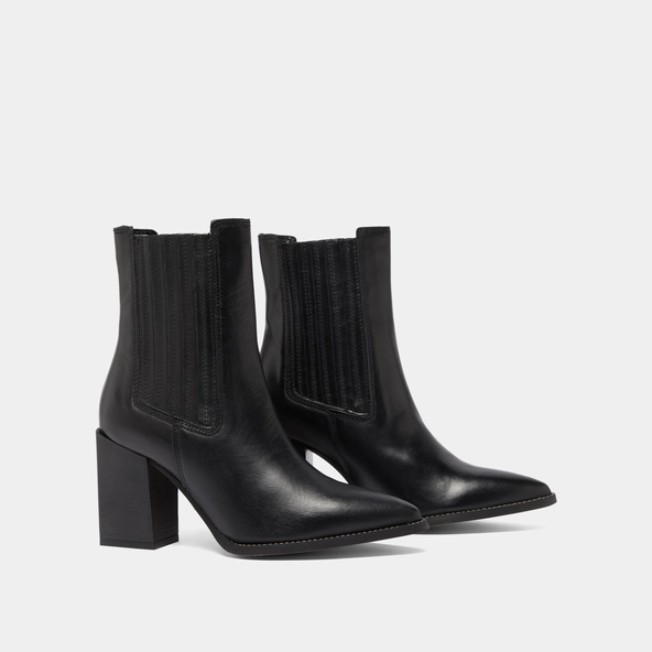 Bottines &agrave; talons et bouts pointus en cuir noir | PERLINE | Jonak