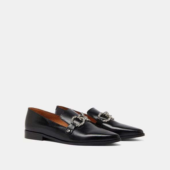 Mocassins &agrave; boucles argent&eacute;es et bouts p... en cuir noir | ALICANTE | Jonak
