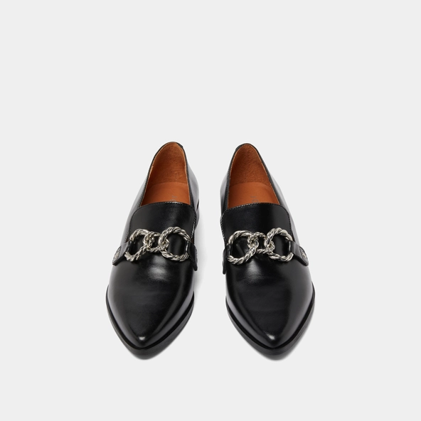 Mocassins &agrave; boucles argent&eacute;es et bouts p... en cuir noir | ALICANTE | Jonak