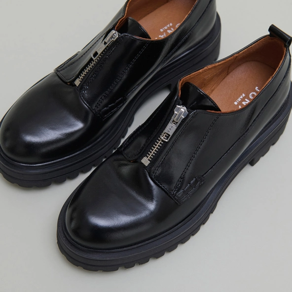 Derbies &agrave; fermetures &eacute;clairs et semelles... en cuir noir | ANTALYA | Jonak
