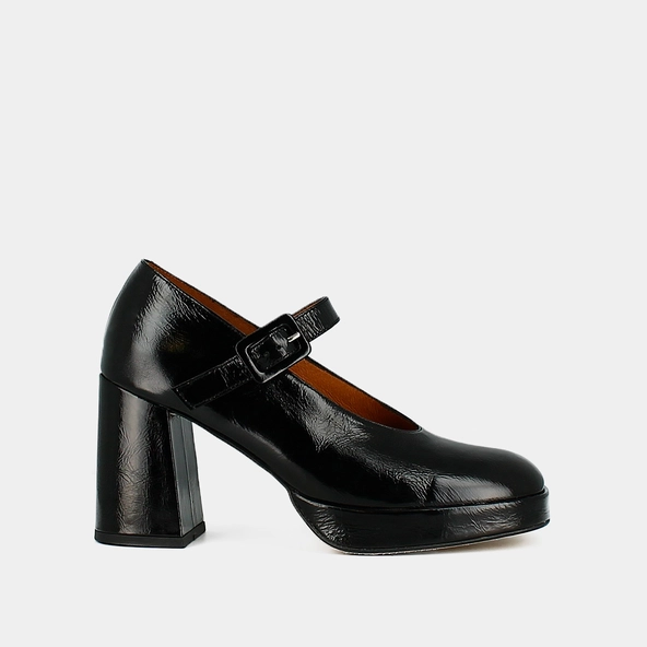 Babies à plateformes et bouts carrés en cuir brillant noir | VESOUL | Jonak