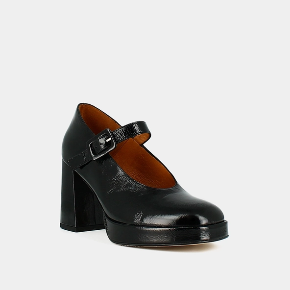 Babies à plateformes et bouts carrés en cuir brillant noir | VESOUL | Jonak