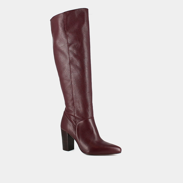 Bottes hautes à talons et bouts pointus en cuir bordeaux | BETHANY | Jonak