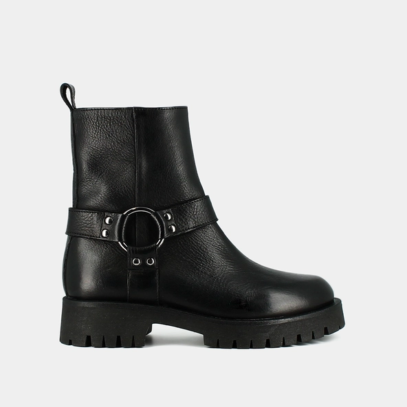 Boots &agrave; sangles et semelles crant&eacute;es en cuir grain&eacute; noir | REGINA | Jonak