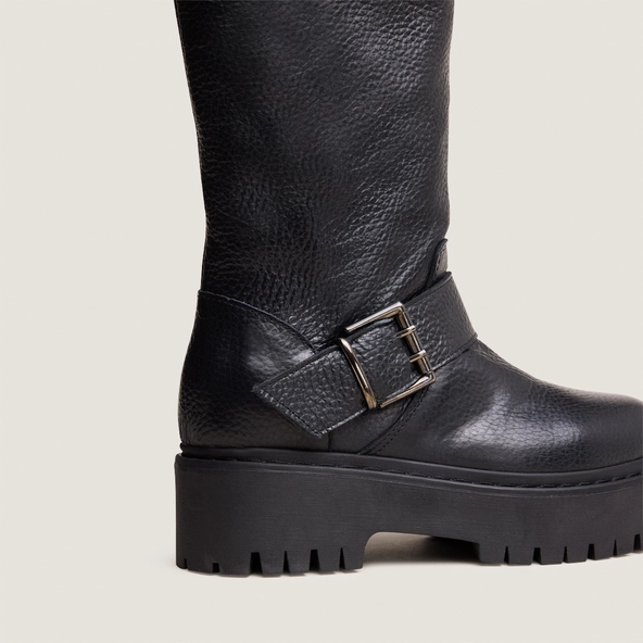 Bottes &agrave; sangles et semelles crant&eacute;es en cuir grain&eacute; noir | REINE | Jonak