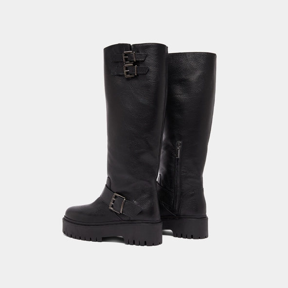 Bottes &agrave; sangles et semelles crant&eacute;es en cuir grain&eacute; noir | REINE | Jonak