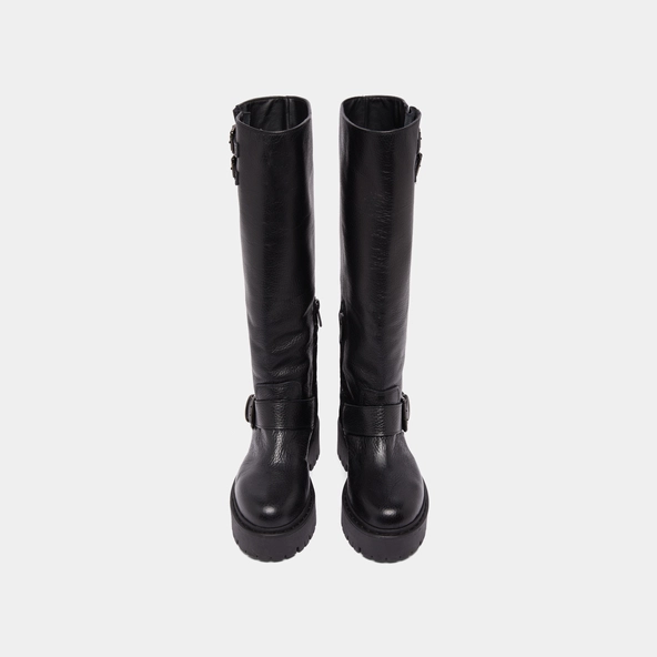 Bottes &agrave; sangles et semelles crant&eacute;es en cuir grain&eacute; noir | REINE | Jonak