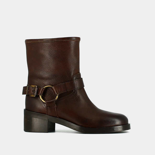 Boots &agrave; boucles en cuir grain&eacute; marron | RIGA | Jonak